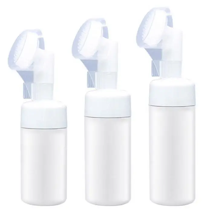 

120ml Plastic Cosmetic Facial Cleanser Foam Soap Dispenser Bottle with Brush for Face Wash