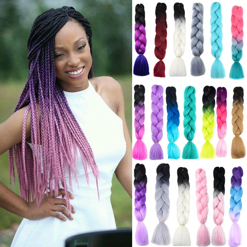 

Free Shipping Jumbo Hair Braid Crochet Pre Stretched Heat Resistant Fiber 24 Inch For Afircan Synthetic Ombre Braiding Hair, More color