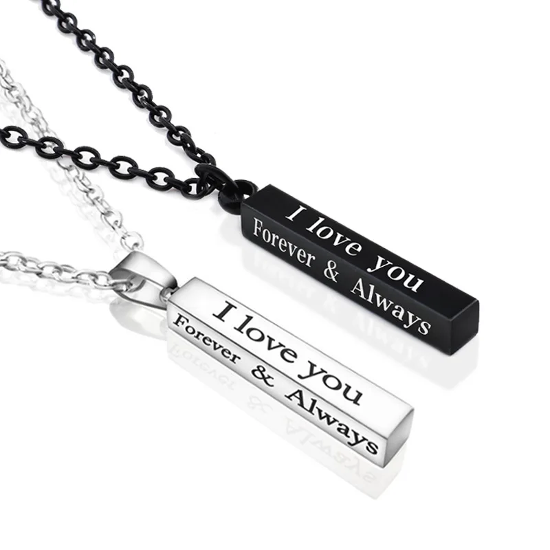 

Hanpai new design make a wish necklaces I love you letter stainless steel necklace pillar couple necklace