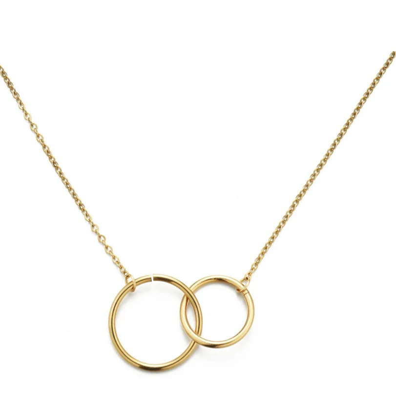 

2020 New Product Simple Stainless Steel Jewelry Seamless Glossy Double Circle Double Ring Pendant Necklace Jewelry