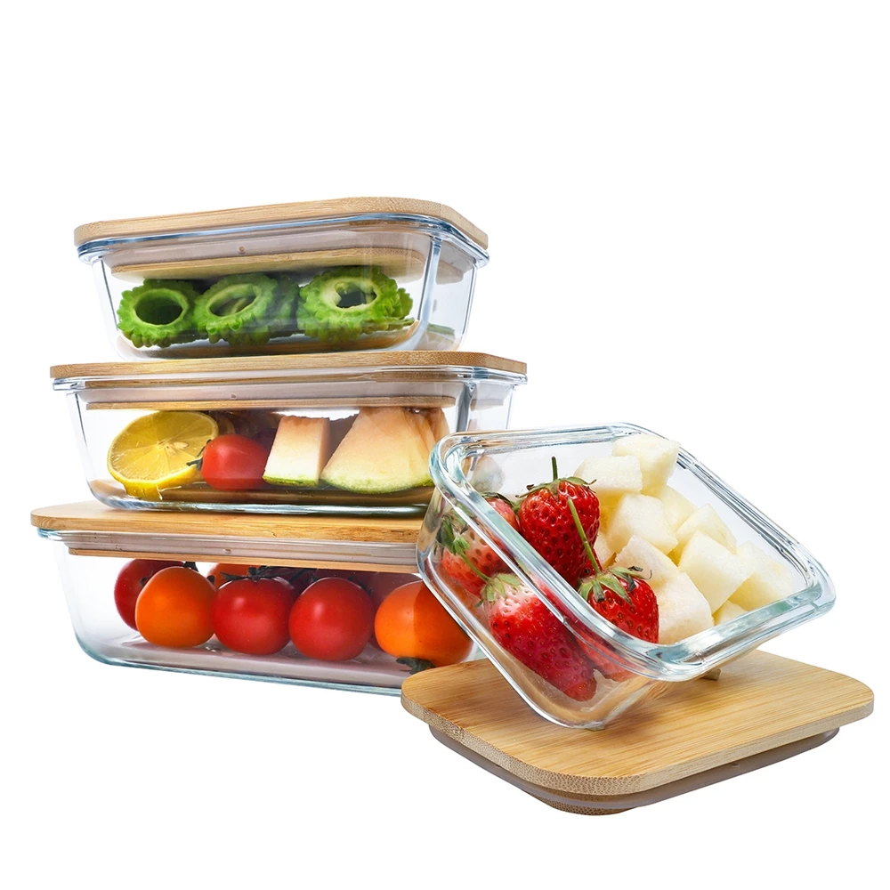 

New arrival glass food storage container bamboo lid food container