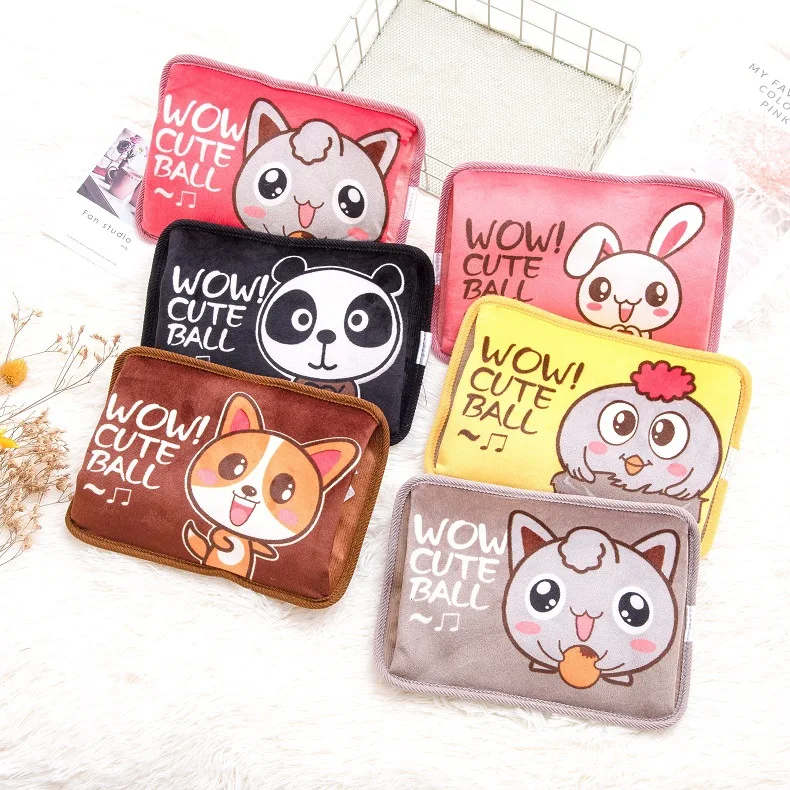 

Factory Price New Design Electric Hot Water Bottle 500ML Cartoon Printing Hot Water Bottle with Plush Cover, As picture