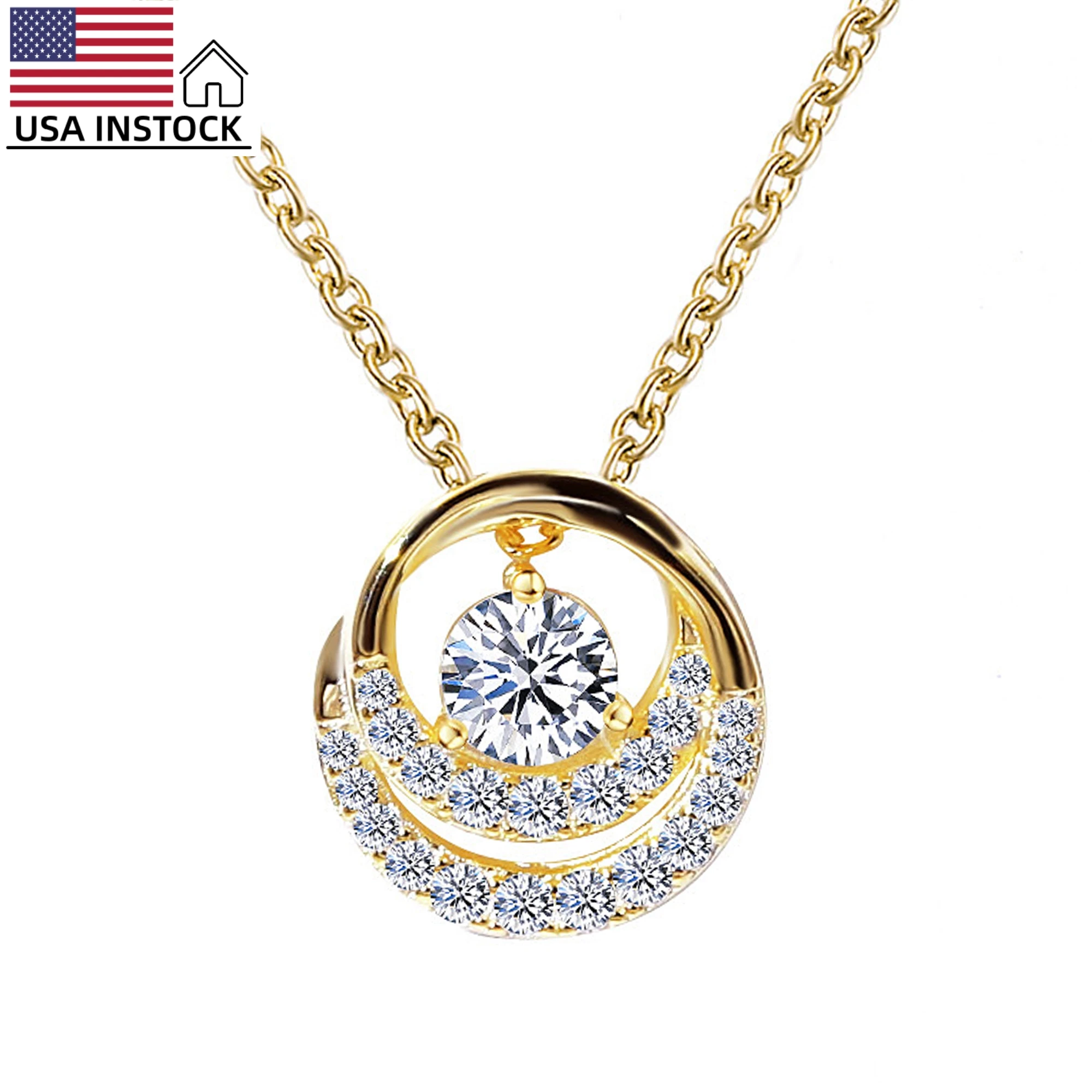 

USA Stock FreeShipping 18k Gold Plated 925 Sterling Silver VVS Moissanite Necklaces For Women