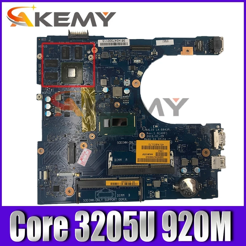 

Original Laptop Motherboard For DELL 5458 5558 5758 Core 3205U 920M SR215 N16V-GM-B1 Mainboard CN-0F0T2K LA-B843P DDR3