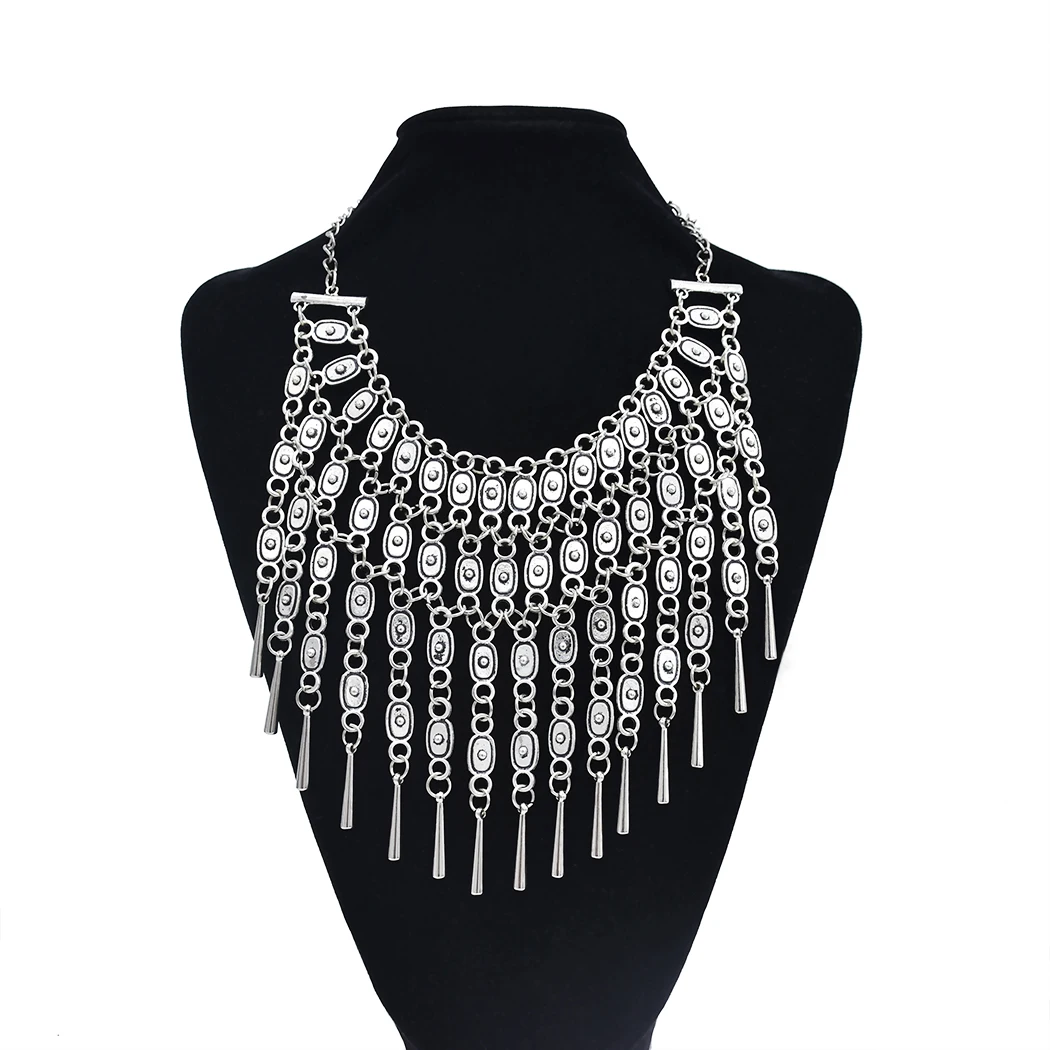 

Bohemian Fashion Silver Plated Fringe Tassel Personalized Necklace Long Necklace Ethnic Lady Necklace Jewelry