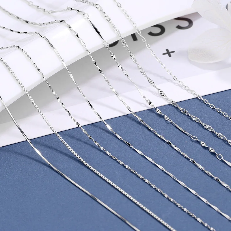 

Manufacturers wholesale S925 silver chain box cross 0 word water wave clavicle necklace chain wholesale for men women