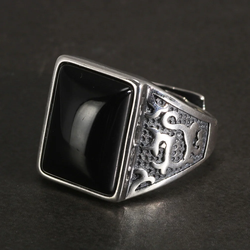 

Guaranteed 925 Sterling Silver Mens Vintage Stone Rings In Fijne Sieraden Big Black Onyx Square Shape Bague Homme
