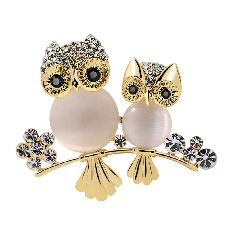 

2020 New Fashion Design wholesale Best Selling Charm Coat Decoration Jewelry Luxury Rhinestone Owl Cymophane Brooch Pin