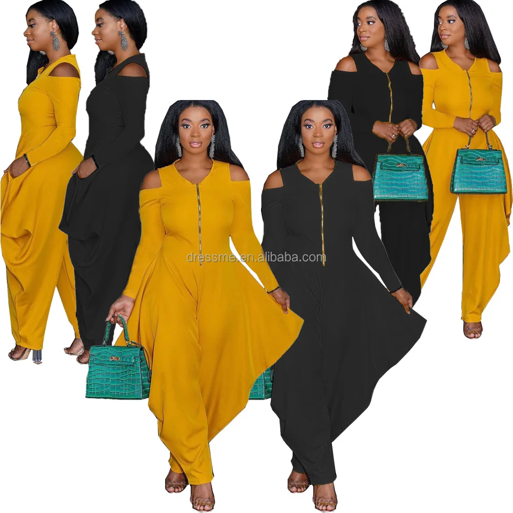 

MT289-8079 2021 strapless zipper irregular ruffle women's long-sleeve one-piece jumpsuit women's fashion lounge wear