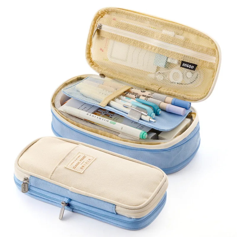 

Hot Selling Foldable Big Capacity Canvas Zipper Pencil Pouch Case Bag Stationery Organizers Compartments Cosmetic Makeup Bags