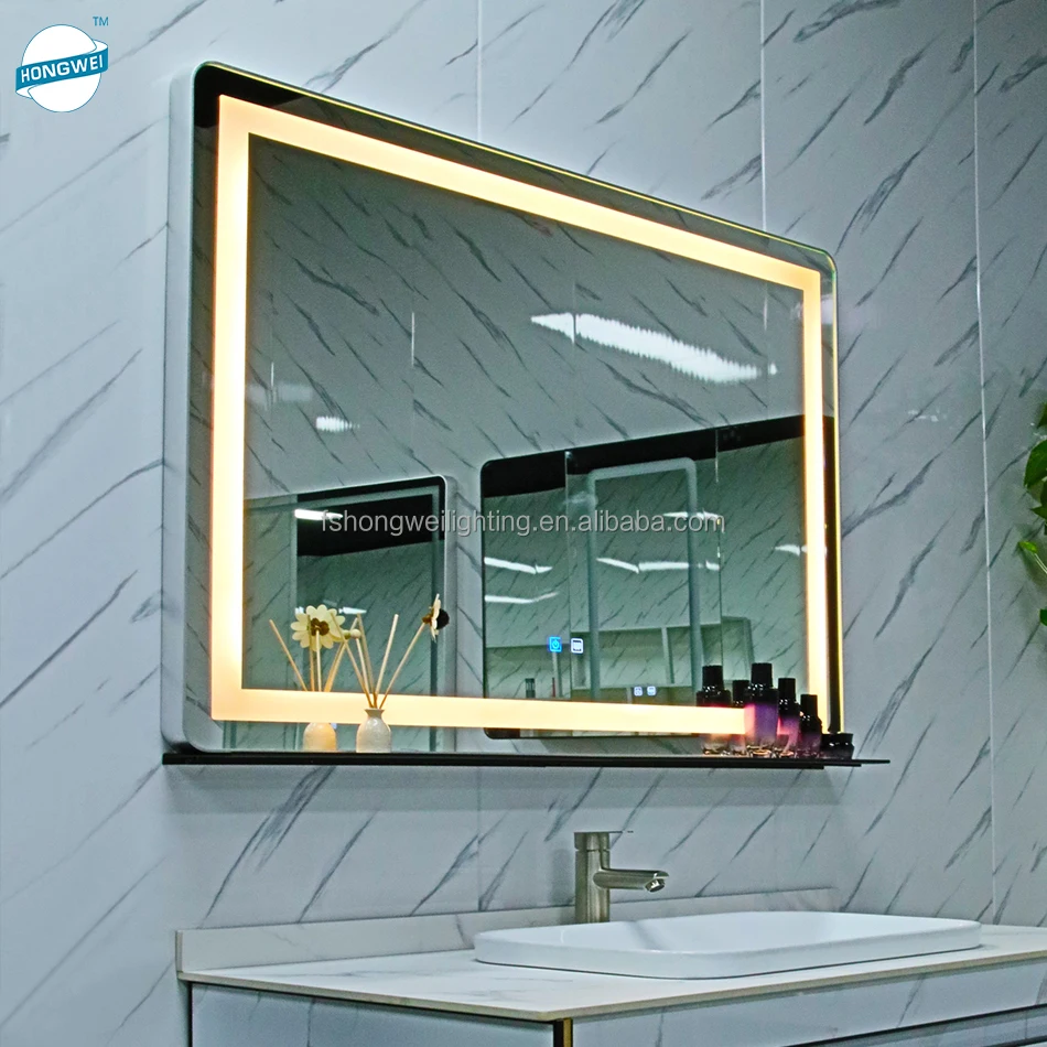 

Professional Hotel Toilet Anti Fog LED Lights Square Smart Led Vanity Mirror with CCT Adjustable/Time Display