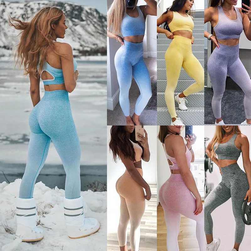 

Lady's Sexy Two Piece Tie-Dye Seamless Sport Suit 2021 Summer Hygroscopic Sweat Wicking Sports Bra+Pants Women Fashion Tracksuit
