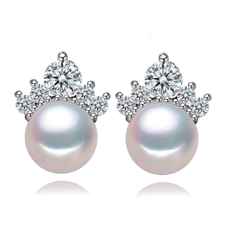 

Freshwater Natural Pearl earrings genuine charm Pearl jewelry , 2019 new spike crown Pearl earrings ,8-9mm pearl For Mom