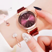 

Luxury Red Women Watches Minimalism Starry Sky Magnet Buckle Fashion Casual Geometric Surface Quartz Watches Relogio Feminino