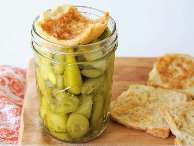 Crisp homemade bread and butter pickles in mason jar