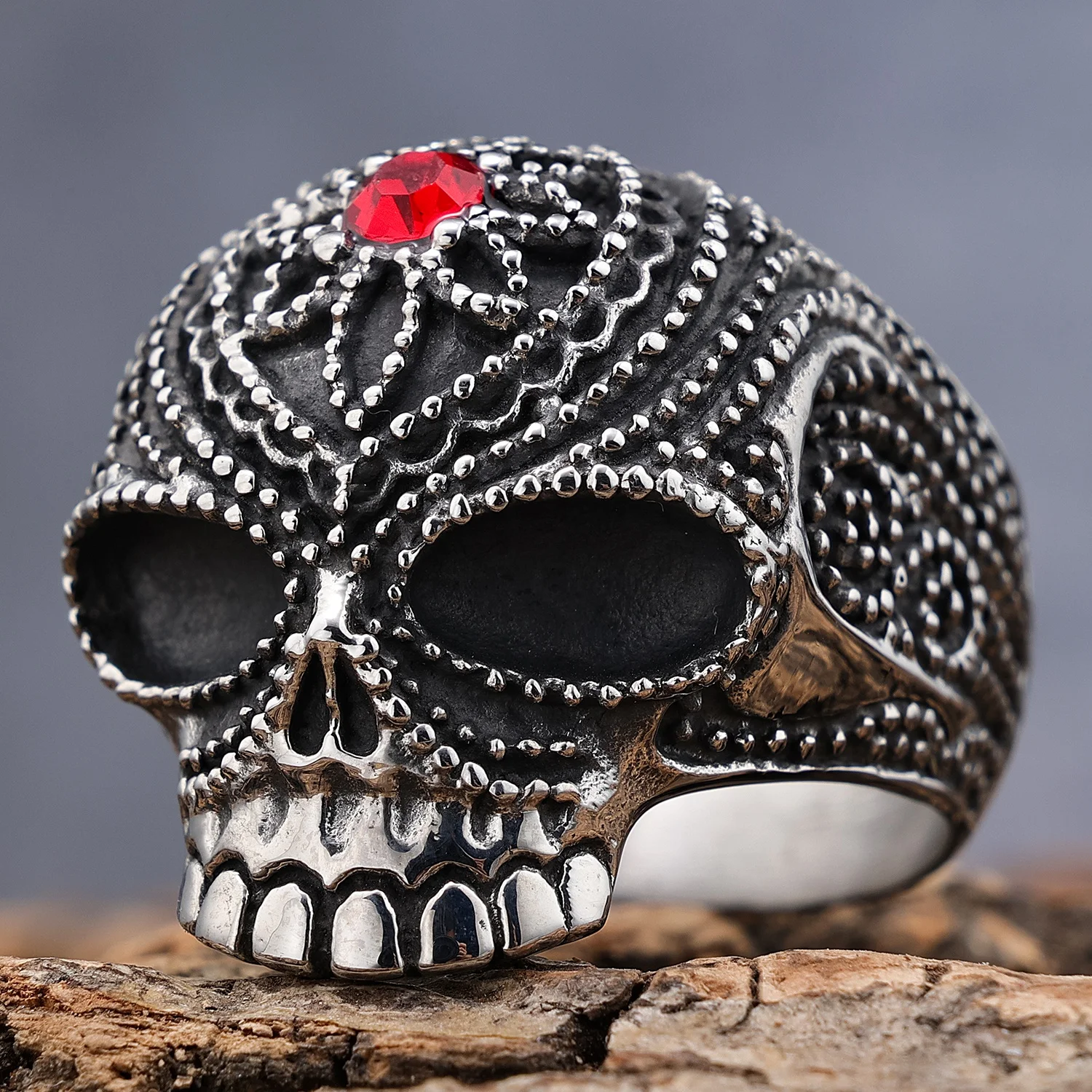 

Punk New Stainless Steel Mens Cool Red Eyes Skull Head Biker Signet Rings for Men Jewelry Gifts