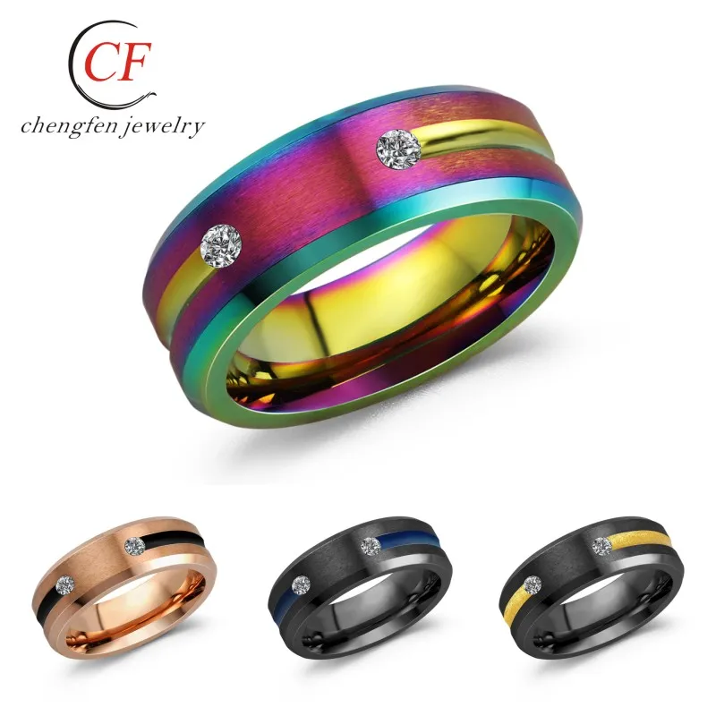 

Fashion Rainbow Wedding/Engagement Rings For Men Women Wholesale Gay Pride Ring With Cubic Zirconia Stainless Steel