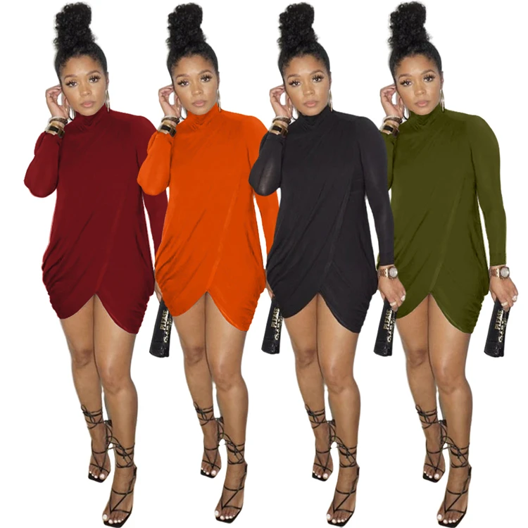 

A6333-wholesale 2021 spring women clothing turtleneck bodycon dresses women ladies