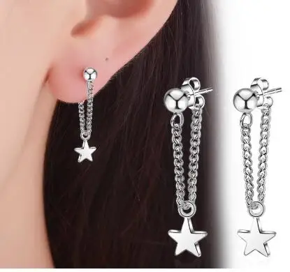 

925 Sterling Silver Stud Earring Women Jewelry Classic Star Pendant with Ear Wire Chain Earrings for Women Party Gift