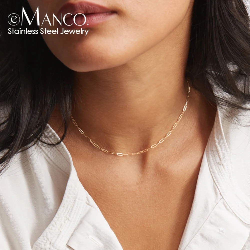 EManco Unisex Stainless Steel Fine Chain Necklace Silver Color Minimalist Fashionable Link Jewelry Hot Selling Gift for Women