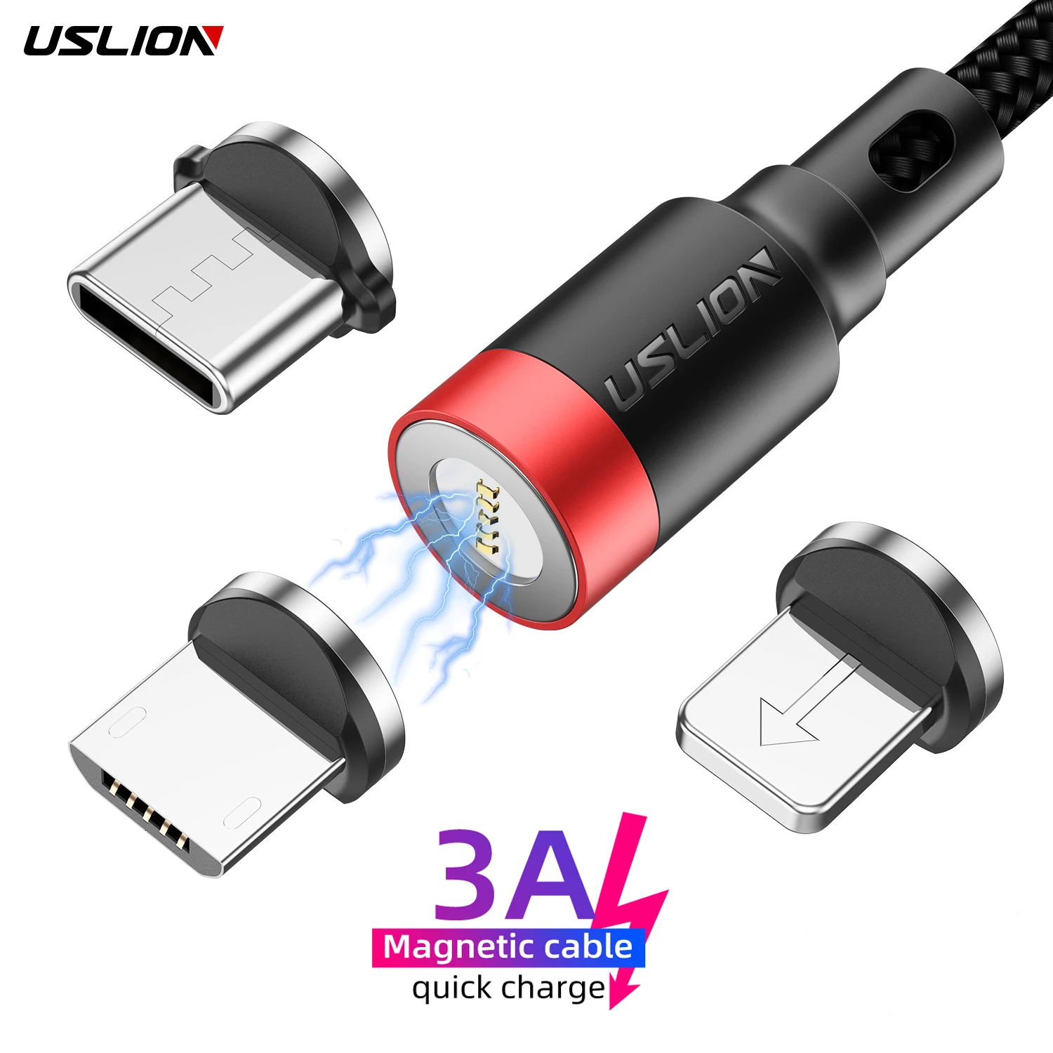 

USLION 3 In 1 2M Magnetic Charging USB Data Cable 3A Fast Charger Cable 360 Rotate for Realme 8 GT NEO 3 2, Gold ,gray green ,red