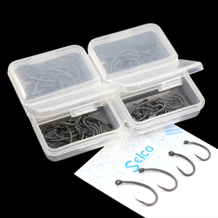

80Pcs Four Squares Black Transparent Box Fishing Hooks Mustad Carbon Steel Fishing Fish Hooks Carp Fish
