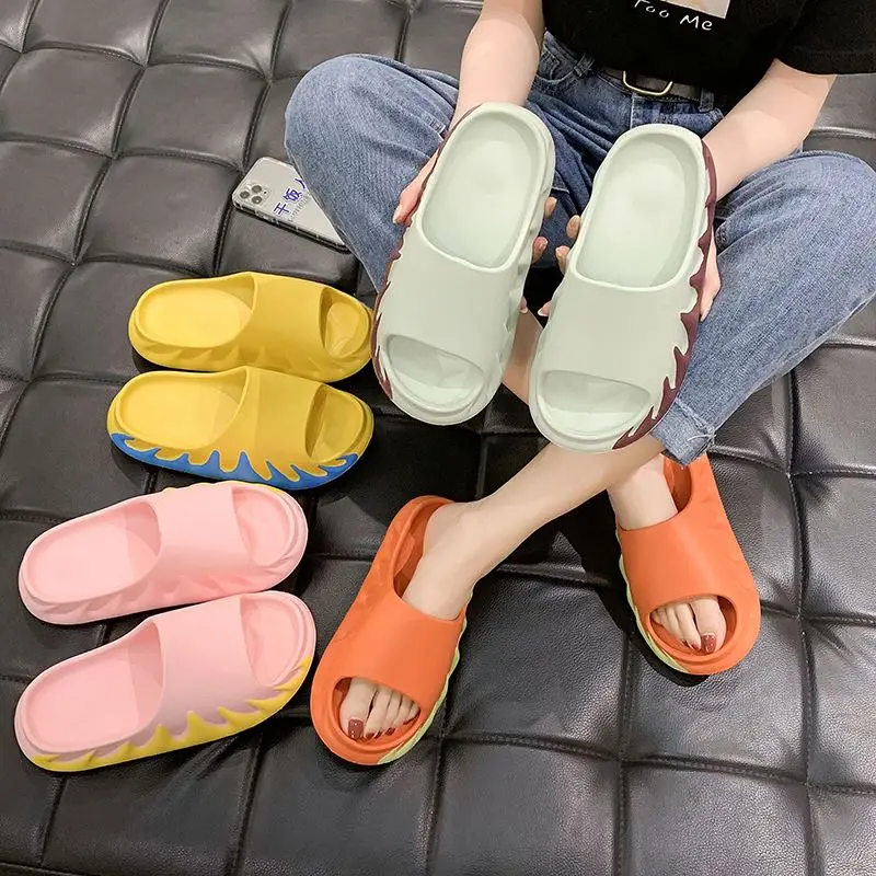 

Newest Arrival Home Women Platform Flat Bottom Soft Thickness Unisex Footwear Thick Sole Slippers, Green black green blue purple yellow pink orange