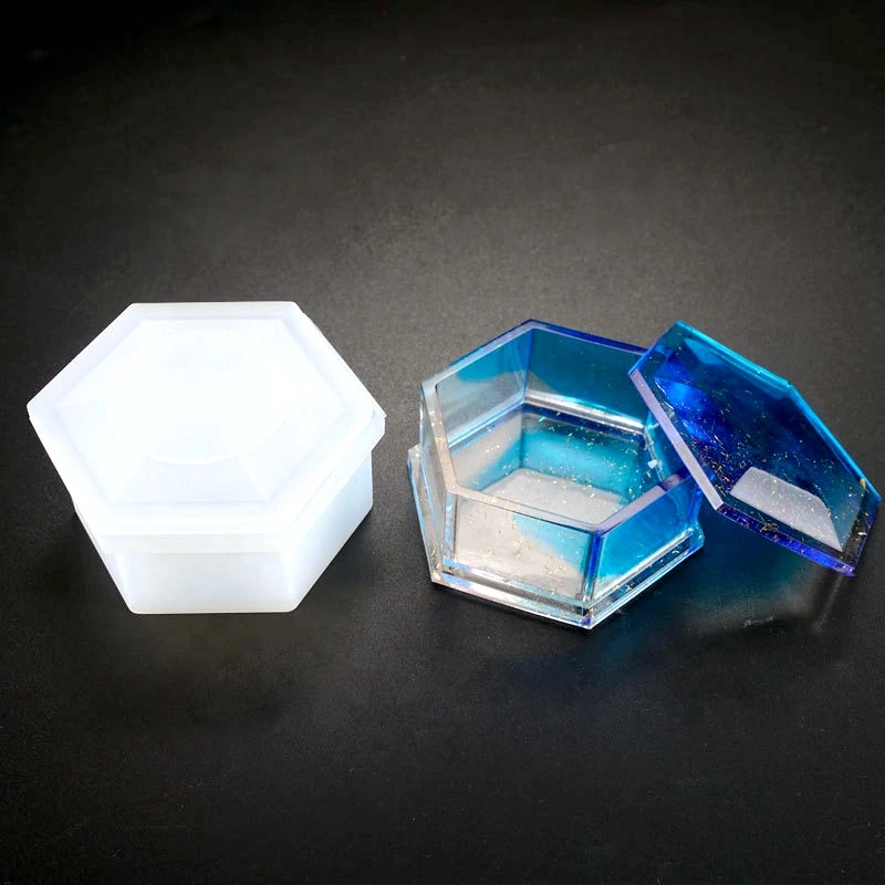 

1pcs Transparent Hexagon Storage Box Silicone Mold DIY Jewelry Making Tool Moulds UV Epoxy Resin Decorative Craft Wholesale, As shown