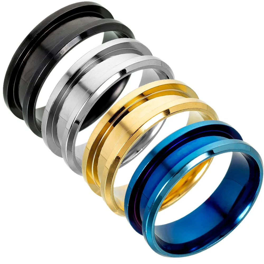 

Hot Sale European 316L Titanium Steel Grooved Inlay Ring Multi Colors Core Blank Ring For Men Women