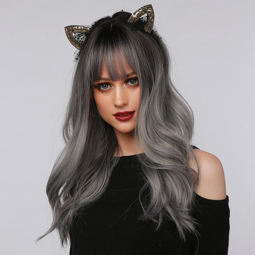 bvr漂亮的银灰色长卷发假发