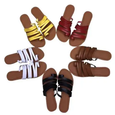 

Custom logo summer Simple Beach Sandals Women Casual Clip Toe Roman Bandage Flat Slippers Cozy Travel Flip Flops Home Slides
