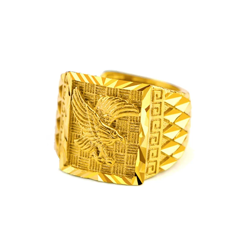 

Factory Direct Sale Men's Sand Gold Ring Eagle Pure Brass Plated 24K Gold Ring Adjustment Size For Men Wedding Jewelry