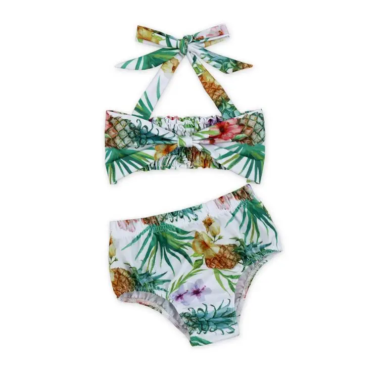 

High quality flamingo kids swimwear split bikini girls swimsuit bow tie cute two-piece swimsuit