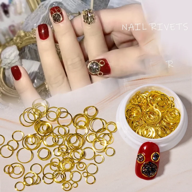 

Paso Sico 200pcs Mixed Box Rivet Round Circle Ring Hollow Nail Art 3D Decoration for DIY Other Nail Products Supplies