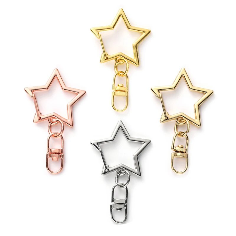 

New Cute Star Pentagram Hollow Key Chain Key Ring Keychain DIY Accessories Lobster Clasp Jewelry Making Findings, Silver,gold,kc gold ,rose red