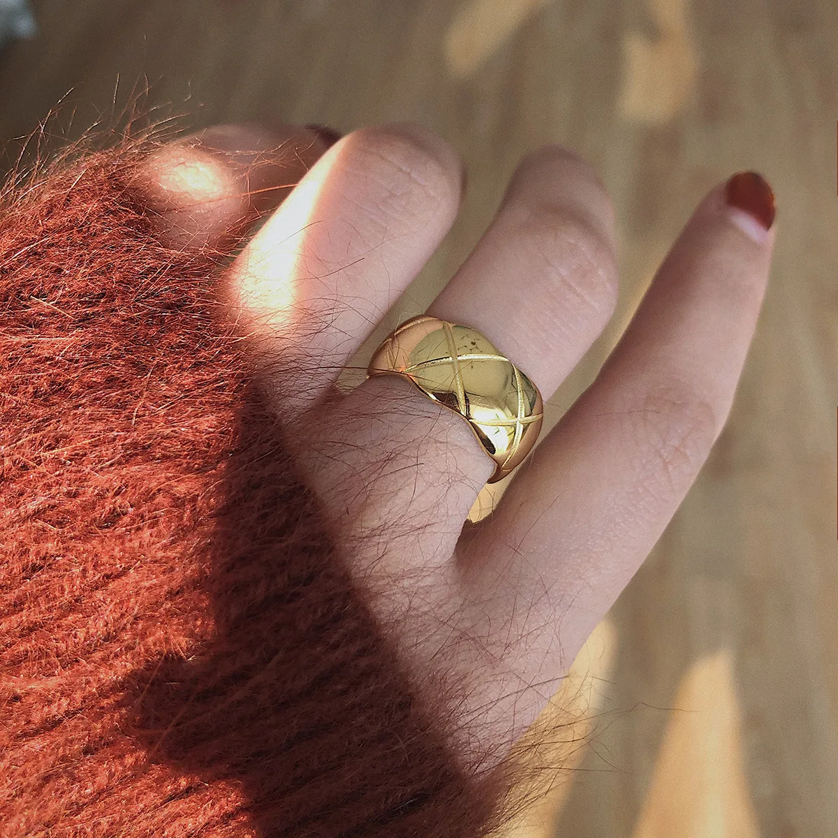 

Adjustable Quilted Gold Rings Jewelry For Women Couple Ring, 18k gold