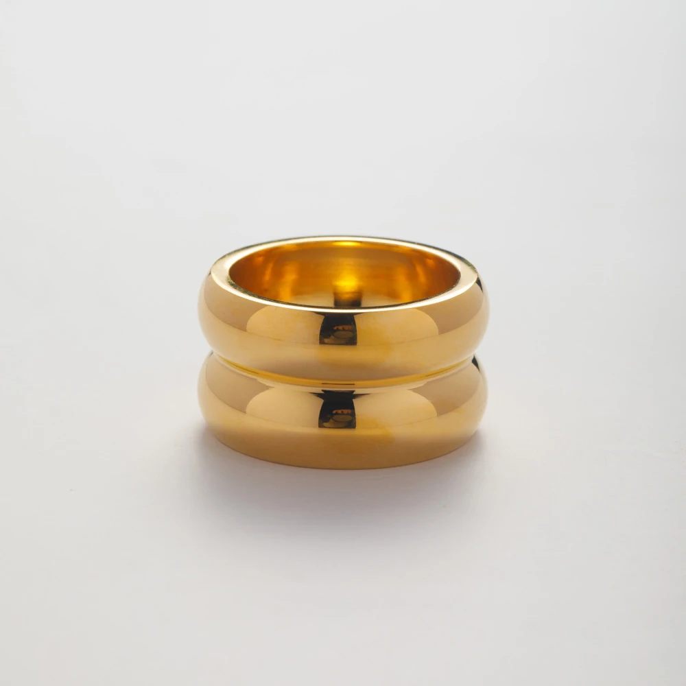 Fashion Waterproof Jewelry Minimalist Smooth Double Layer Finger Ring 18k Gold Plated Stainless Steel Smooth Chunky Ring YF2646