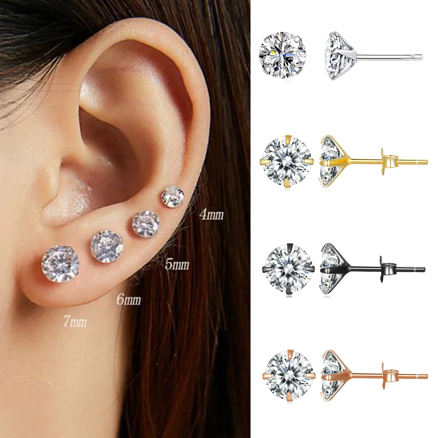 

Wholesale silver earrings cheap 925 sterling silver shiny cubic zirconia ear stud rose gold plated simple earring Jiangyuan
