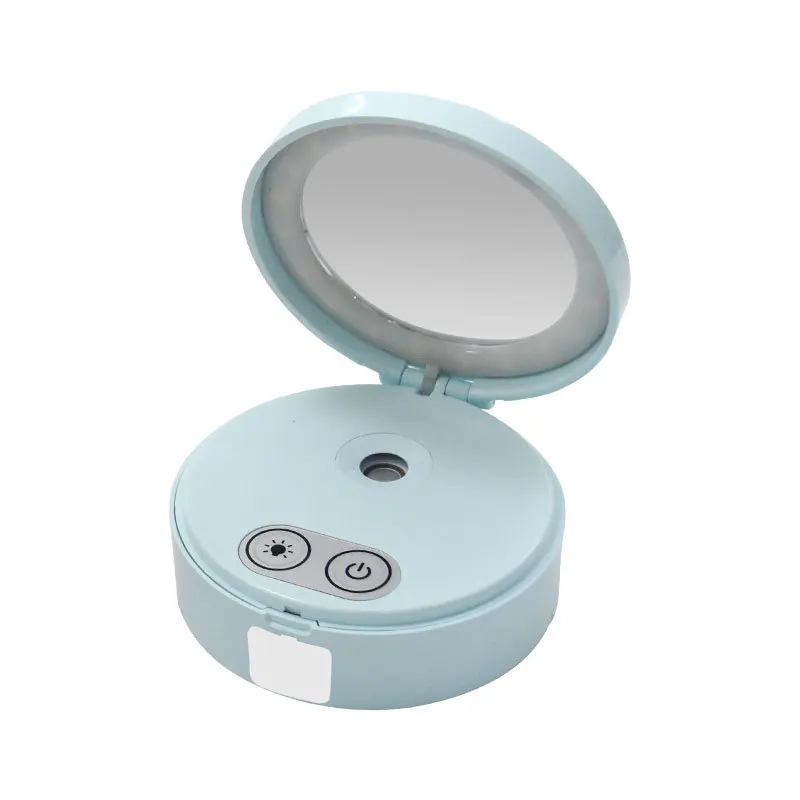 

J1186 Hot Hand Mirror LED Light Private Label Beauty Touch Button Aroma Diffuser Portable Air Humidifier Makeup Mirror, 3 colors:white,pink and blue