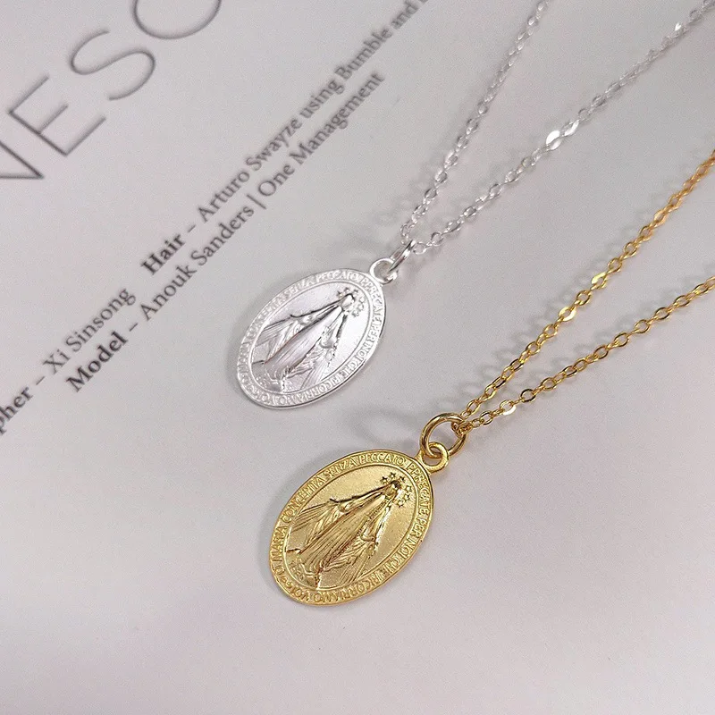 

S925 sterling silver Maria necklace European and American fashion retro refined simple personality round pendant clavicle chain