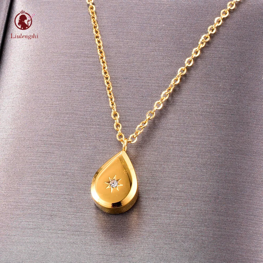 

2021 New Arrival 18K Gold Plated Teardrop Waterdrop Pendant Necklace Stainless Steel Engrave North Star Oval Pendant Necklace