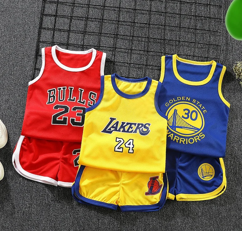 

2021 Summer Short Cartoon Print Tops Outfits New Baby Overstock Sports Basketball Children Clothing newborn jersey outfit kid