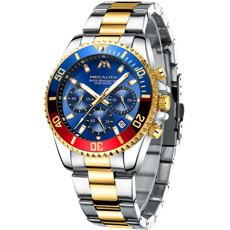 

Megalith Custom Logo Luxury Business Luminous Sport Watch Water Resistant Chronograph Quartz Watch