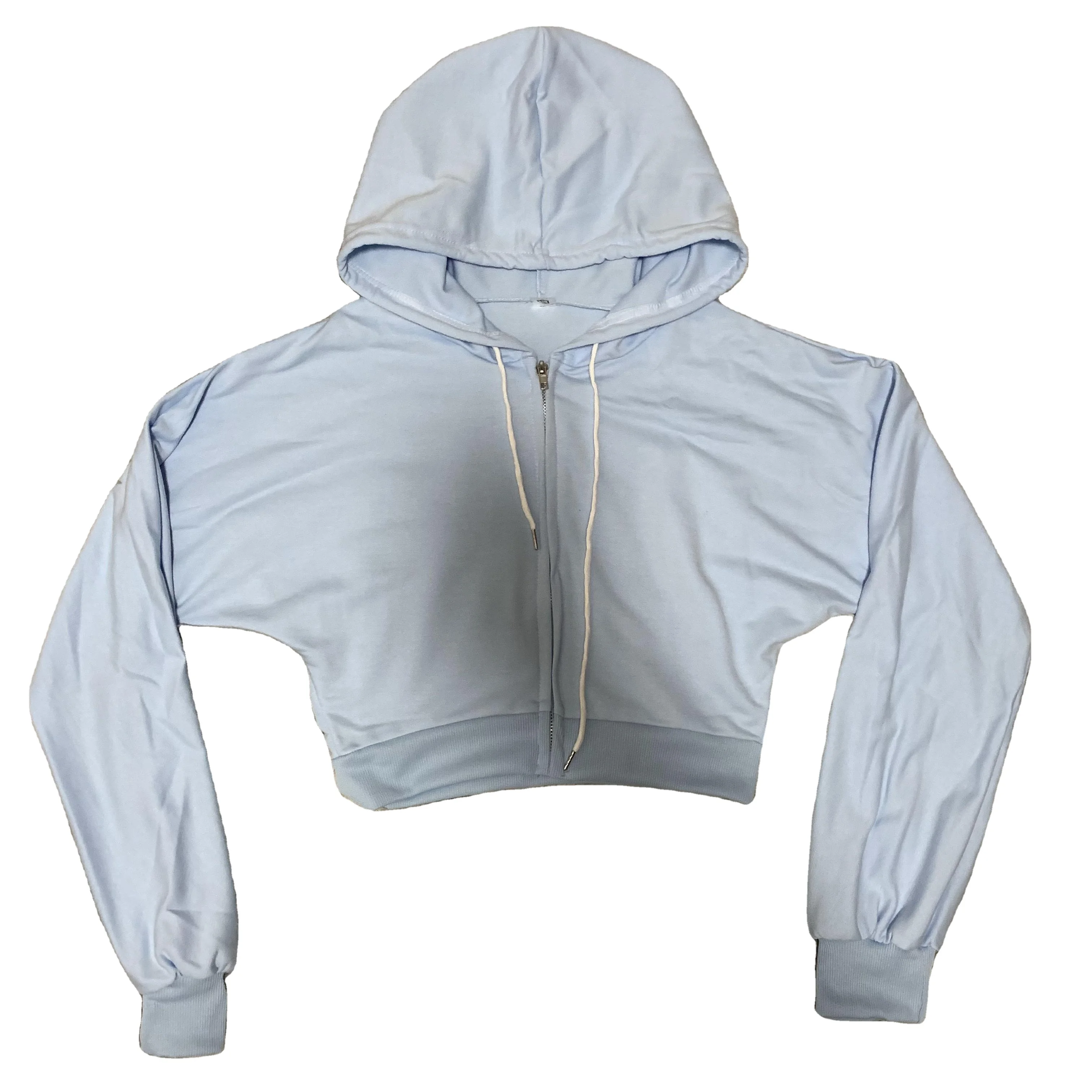 DENIMGUYS Oversized Custom Long Sleeve Hoodie Zipper up Women Crop Top Short Sports Hooded Cropped Hoodie Women