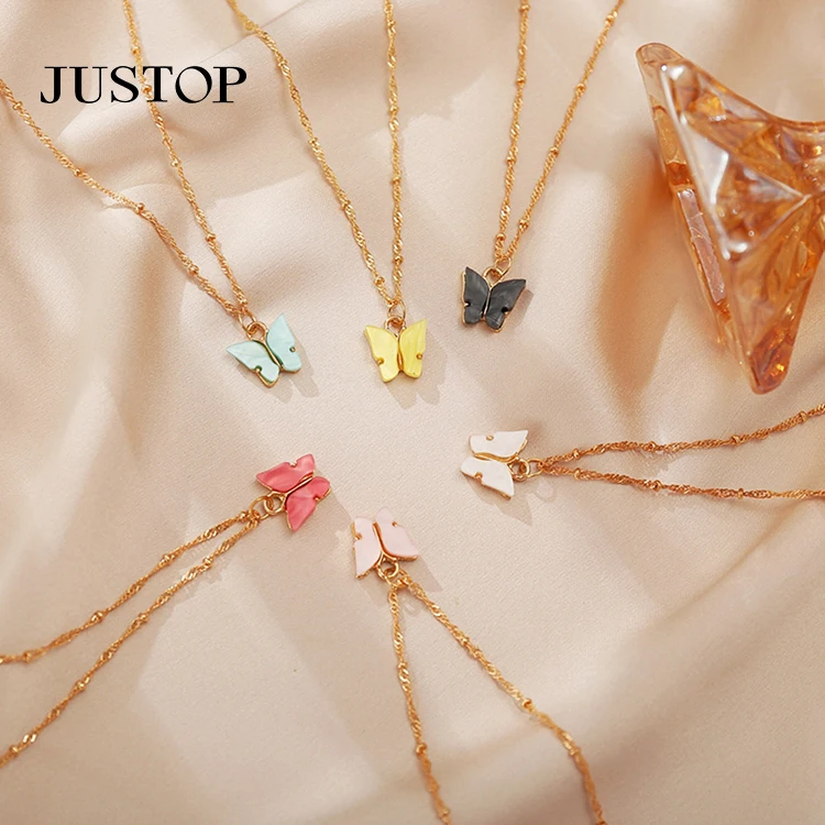 

Sweet Butterfly Necklace Acrylic Colorful Women's Clavicle Necklace Pendant Custom Neckless Jewelry