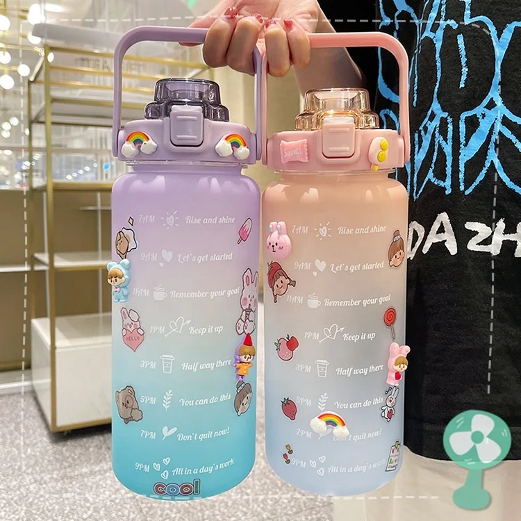 

Doyoung 64oz Plastic Gradient Color Motivational 2.2l Gym Half Gallon Water Jug Bottle with Time Marker Straw 2D 3D Sticker, Gradient pink,purple,green,blue