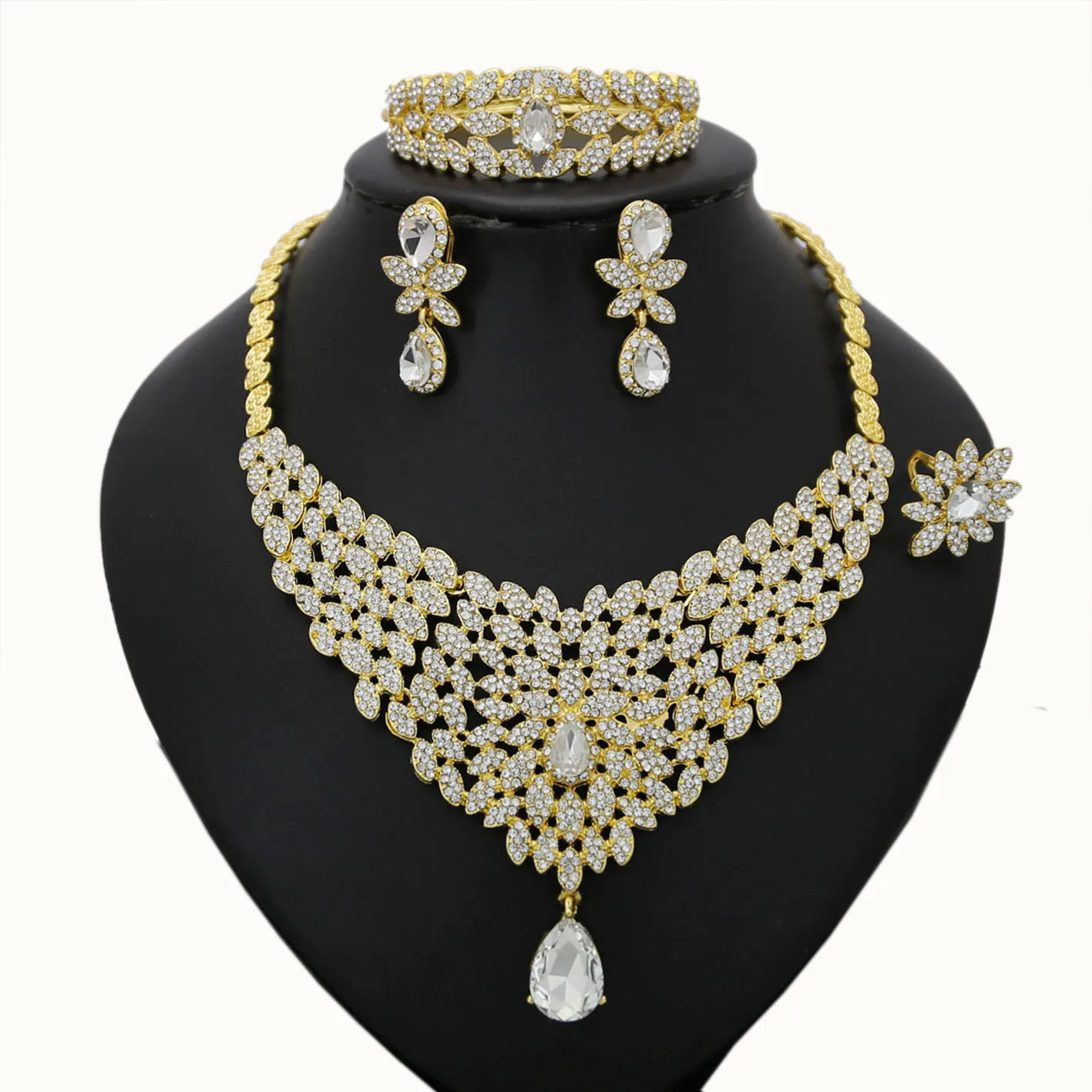 

New Alloy Gold Plated Water Drop Design Jewelry Set Modern Jewelry Fashion Wedding Dating Bridal Jewelry Sets Costume Sets, Any color is avaliable