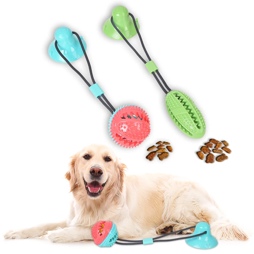 

Interactive Leakage Tooth Cleaning Molar Bite Teeth Brushing Rope Rubber Suction Cup Dog Chew Ball Toy For Pet, Blue/green