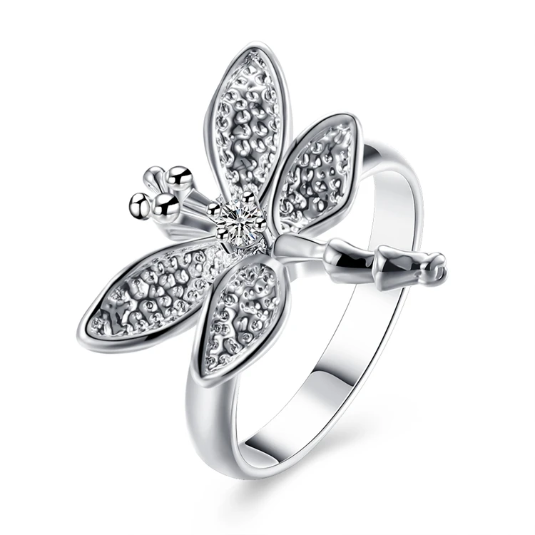 

Elegant Dragonfly Shape Silver Plated Women Jewelry Rings For Banquet Party
