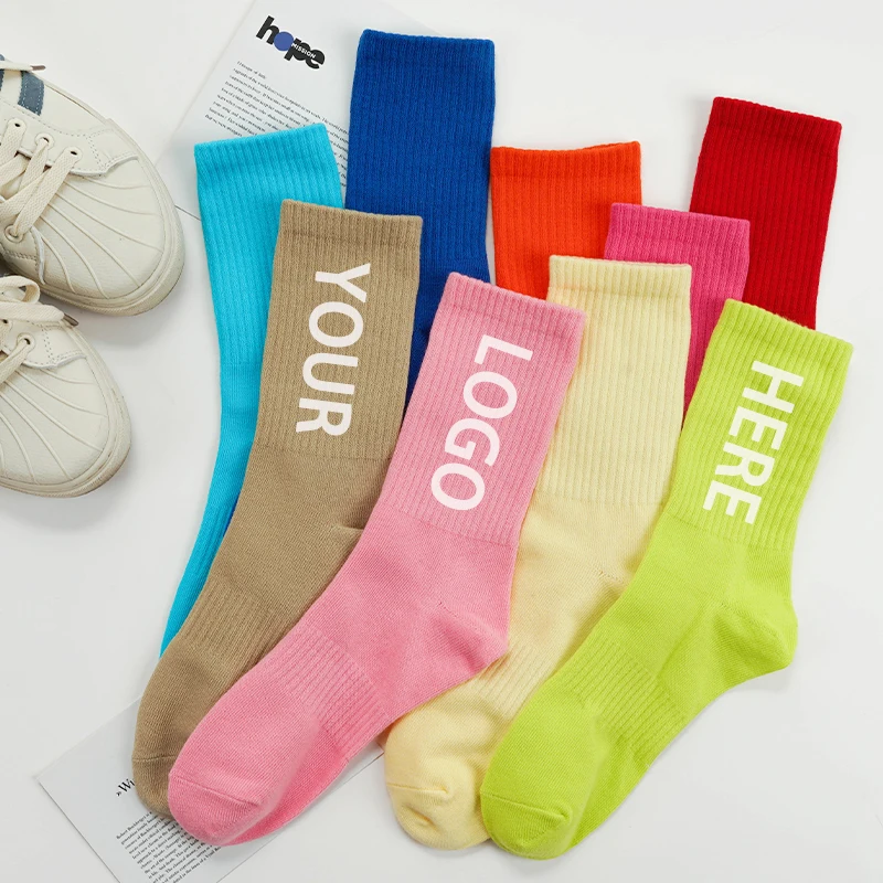 

Own design rainbow colorful crew socks custom logo sport socks logo for women, 9 colors